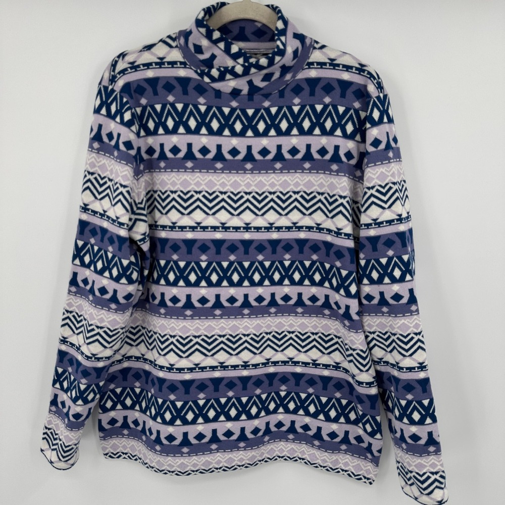 Duluth Trading Co Womens XL Festive Mockneck Sweater Fleece Fair Isle Pattern